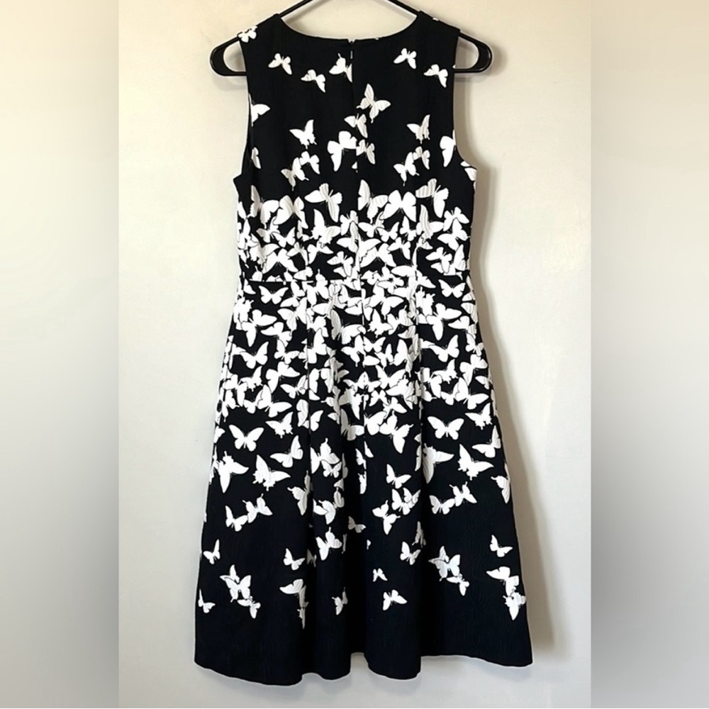 Talbots Black White Butterfly Fit And Flare Sleeveless Midi Dress Women Size 4
